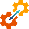 Connected gears and automation icon