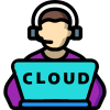 Cloud developer working on laptop icon