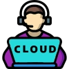 Cloud developer working on laptop icon