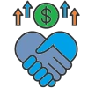 Business partnership handshake with growth and dollar symbol icon