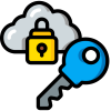 Cloud security lock and key icon