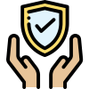 Hands holding security shield icon
