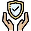 Hands holding security shield icon