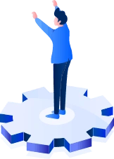 Businessman standing on gear success illustration