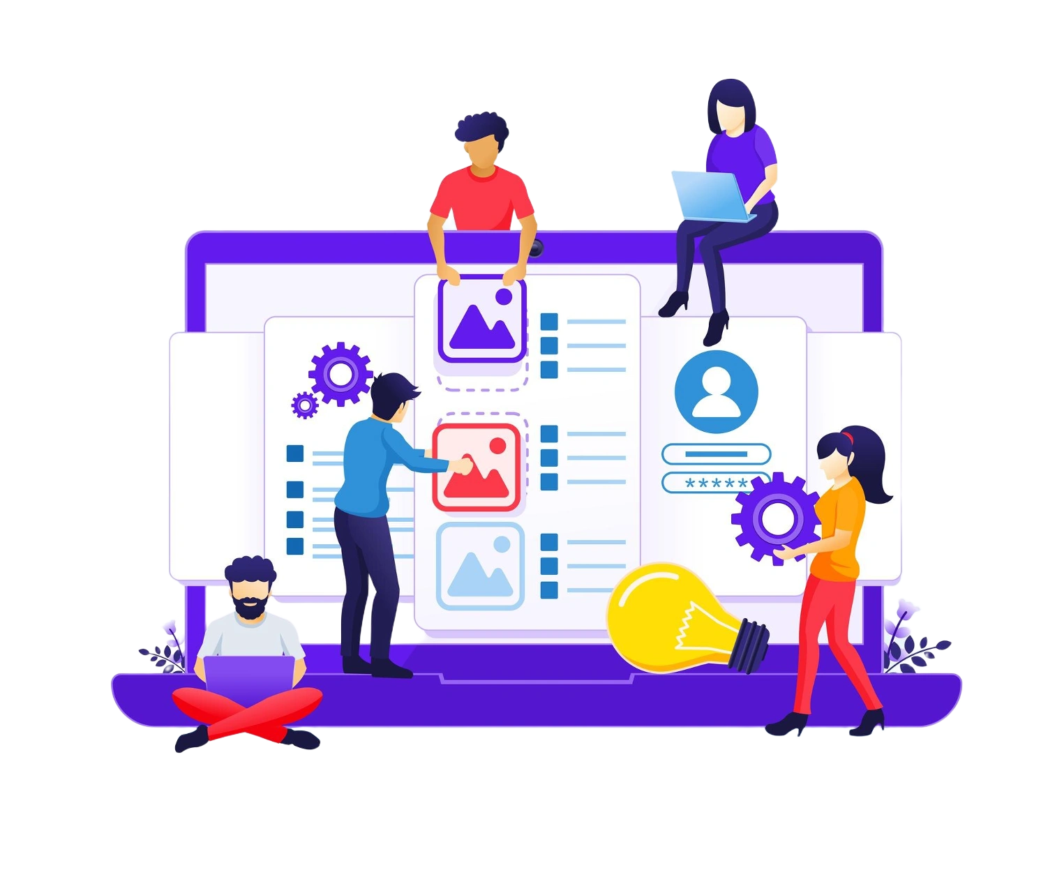 Team collaborating on web application interface