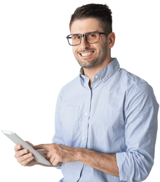 Smiling businessman using tablet device